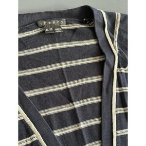 Theory Men's Striped Cardigan Size XL | Silk Cotton Blend | Navy White
